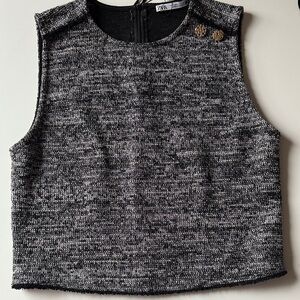 Zara Women's Black and Gray Textured Crop Top